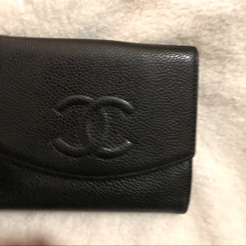 Chanel Black Timeless Cc Caviar Compact Wallet